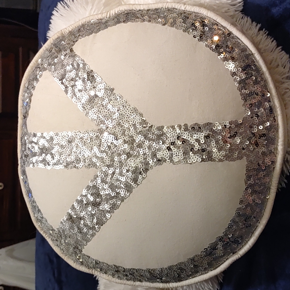 Pottery Barn White & Silver Sequin Peace Sign Decorative Throw Pillow